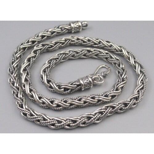 Pure 925 Sterling Silver Necklace Width 7mm Braided Twisted Rope Chain Necklace 56cm / 92-93g For Man Gift