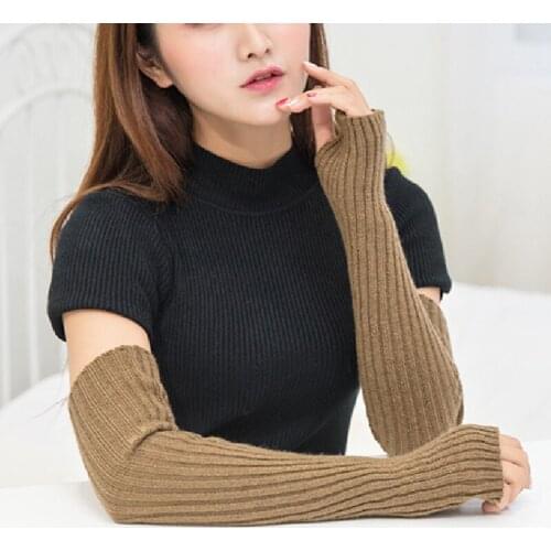 Winter Women Arm Warmers Knitted Woolen Arm Sleeve Fine Long Knitted Fingerless Gloves Casual Warm Soft Female Gloves Hot Sale