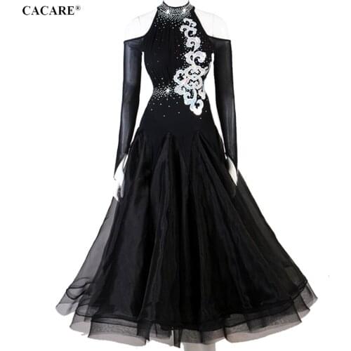 Ballroom Waltz Dress Dance Competition Dresses Tango Flamenco Standard Dancing Costume Customize D0010 Mesh Sleeve Sheer Hem