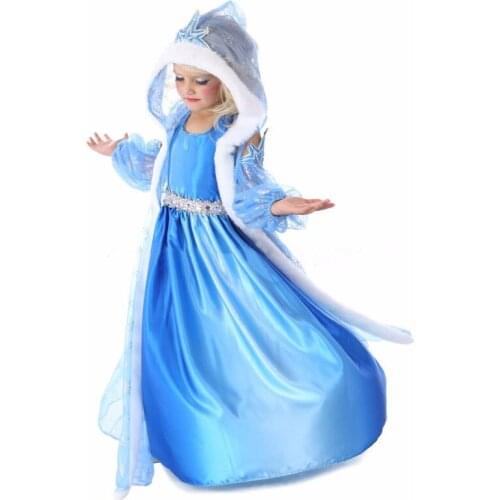Girls Dresses Summer 2016 Girl Dress Children clothing Anna Blue Movie Dress + Red Cape Girl Princess Dresses Cosplay Costumes