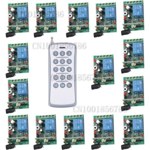15Receiver 1Transmitter Wireless Controller Remote Control Relay LED Learn Code Long Range DC24V 1CH RF Remote Control Switch