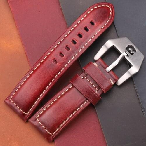 Vintage Watchbands 22 24 26mm Cow Leather Strap Watch Band Red Blue Green Brown Watch Accessories For Panerai Watch