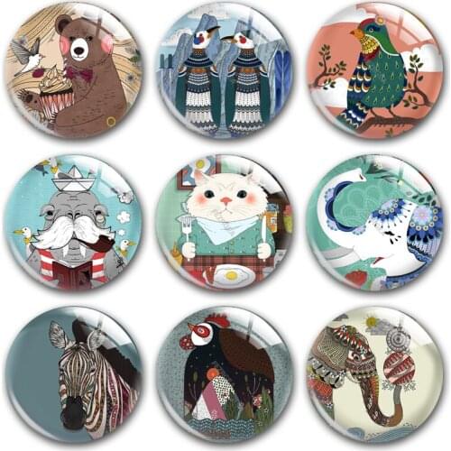 Handmade Fairy tales hand draw animals Round photo glass cabochons demo flat back DIY collier jewlery Making findings accessory