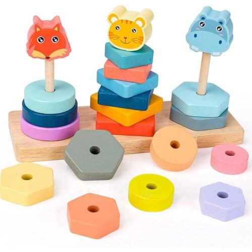 Animal Stack Building Blocks Toy Spining Tower Building Blocks Stack Ring For Children Educational Cognition Toys