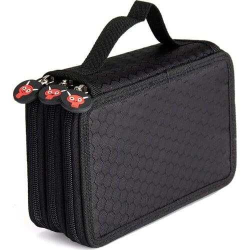 Student Pen Pencil Case 3 Layer Oxford Brush Holder Makeup Pouch Storage Bag Black