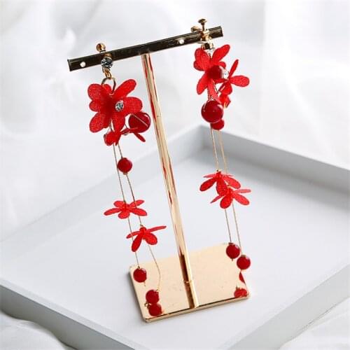 Bride Wedding Red Holeless Clip Earrings Drop Earrings Ear Studs for Women Bridesmaid Dangle Earring Party Dance Jewelry