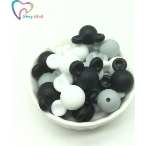 Teeny Teeth 9PCS Mix Black White Gray Mickey Silicone Beads Baby Teething Beads Food Grade Chewable Mickey Silicone Loose Beads