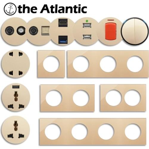 L1 Series- Universal Power Socket Light Switch USB RJ45 HDMI-compatible Function Module Frame DIY Free Combination Gold Glass EU
