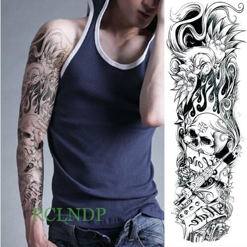 Waterproof Temporary Tattoo Sticker skull full arm fake tatto flash tatoo sleeve large size tatouage for men women lady