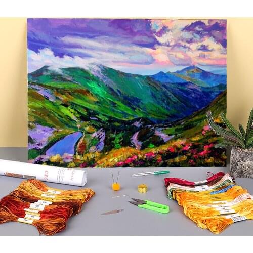 Landscape After The Storm Pre-Printed 11CT Cross-Stitch DIY Embroidery Full Kit DMC Threads Knitting Needlework Decor