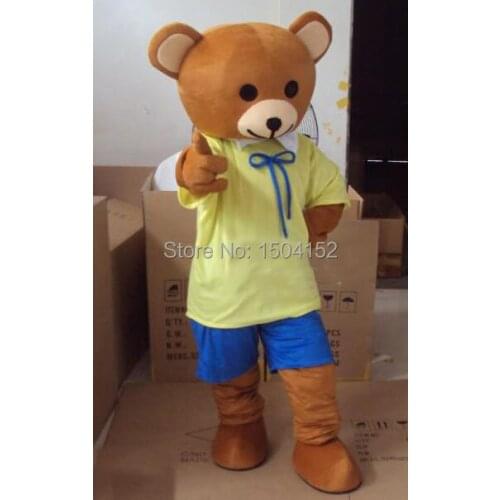 High quality New Ribbon Yellow Teddy Bear Mascot Costume Character Halloween Costumes Fancy Dress Suit Free Shipping