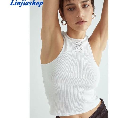 Embroidery Letter Women Tank Tops Sleeveless Ribbed Short Crop Top Mujer Verano 2021 Fashion Streetwear Casual Clothes
