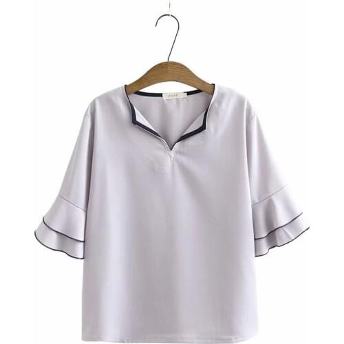 Plus Size Grey White Chiffon Tops Women Flared Sleeve Blouse Female Summer Chiffon Blusas Elegant Top