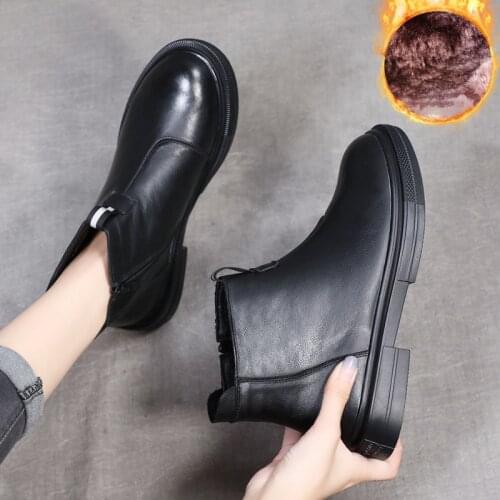 Tilocow 2021 New Women Winter Boots Soft Bottom Genuine Leather Ladies Plush Warm Motorcycle Boots Shoes Woman Fashion Footwear