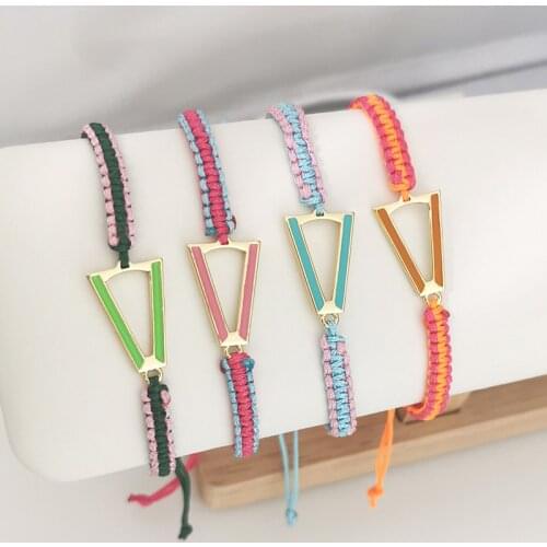 QMHJE Triangle Women Bracelet Neon Green Enamel Hand Made Strap Summer Bracelet Rope Beach Ajustable size Black White