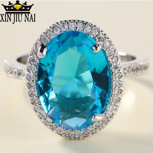 Female Stunt Ring Big 5CT Blue Crystal CZ Platinum Engagement Party Ring Female Ring Ring diamond band sapphire crystal ring
