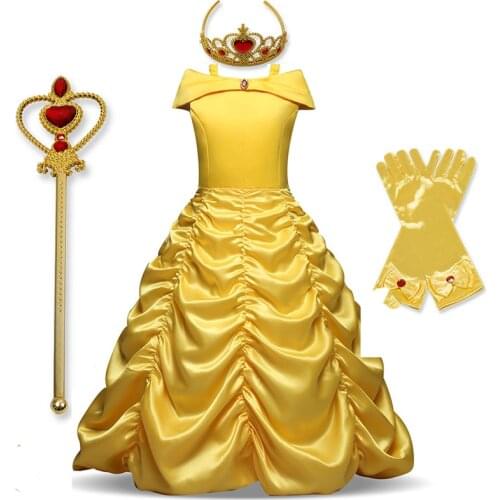 3-8y Kids Girls Dress Birthday Cosplay Party Long Tails Costume Children Yellow Dress Girls Princess Dresses Halloween Clothes
