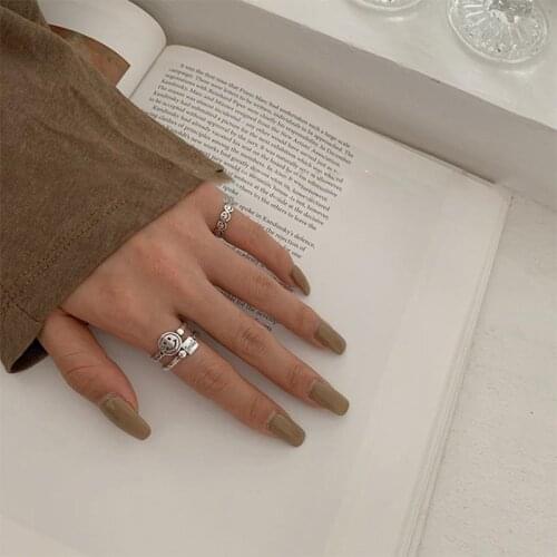 1Pc Vintage Smiling Face Finger Rings for Women Girl Punk Hip Hop Opening Adjustable Ring Weaving Rings Statement Jewelry Gift