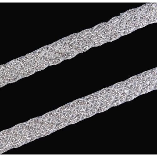 10Yard Chic Wedding Beaded Rhinestone Applique Trim Belt Silver Plated Bling Crystal Trimming For Girl Bridal Decoration