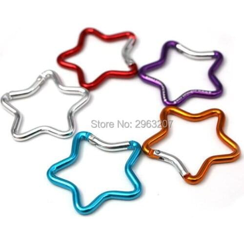 100pcs 5cm Outdoor Ring Aluminum Star KeyChain Hook Clip Climbing Camping Outdoor Color Random Delivery