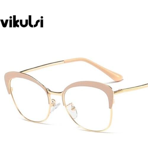 2019 Fashion Cat Eye Glasses Frames Women Trending Styles Brand Metal Frame Transparent Glasses Female Oculos De Eyewear UV400