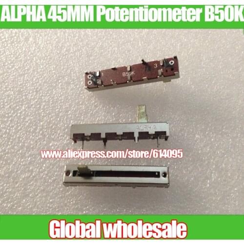 3pcs ALPHA 45MM Mixer Straight Slide Potentiometer B50K / Mono Fader with Midpoint Iron Shank Length 10MMC