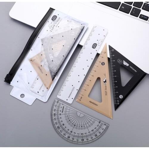 4pcs/bag Kawaii Lying Bear Plastic Straight Triangle Ruler Protractor Drafting Supply Set for School Art Examination Stationery