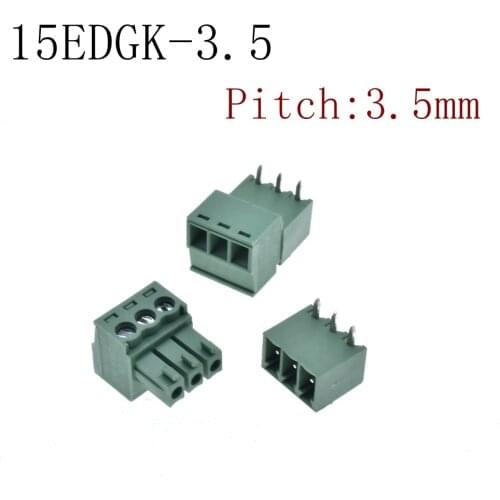 50 pair 15EDGK-3.5 3pin Right angle Terminal plug type 300V 10A 3.5mm pitch connector pcb screw terminal block connector