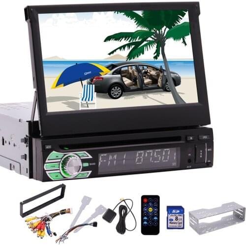Single Din Car Stereo GPS Radio Bluetooth CD DVD Player System in Dash AM FM Remote Control Support USB/SD SWC with Free 8GB Map
