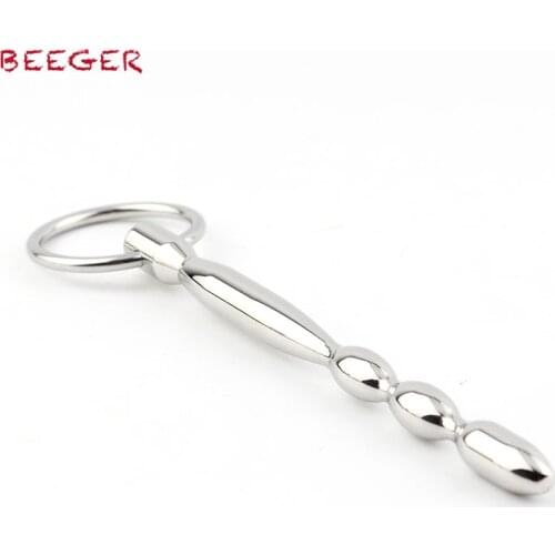 BEEGER Miner Penis Plug, Steel Waved Plug with Glans Ring