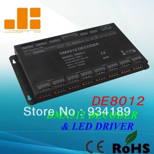 Free shipping 12 Channels DMX driver, RGB driver, LED decoder DMX512, 12V-24V Constant Voltage Output PWM