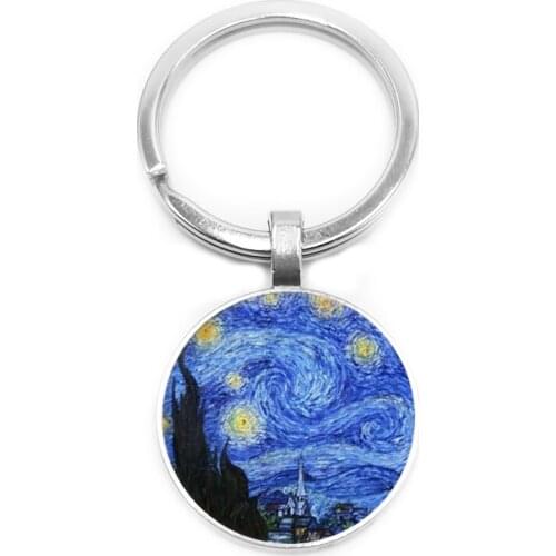 2019 Jewelry Ornaments Vintage Celebrity Painting Van Gogh Sunflower Star Logo Glass Convex Pendant Keychain Jewelry Gift