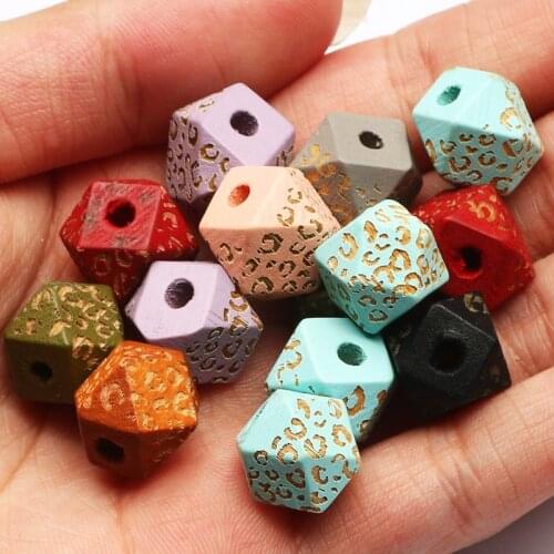 10pcs 10/12/16mm Mix Colored Leopard Pattern Natural Octagonal Wood Beads Loose Spacer Beads For Jewelry Making DIY Supplies