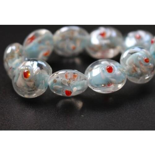 20pcs/Lot 16mm*14mm*10mm Light blue colors Lampwork Glass Beads Flower Flat Beads Charms for jewelry making