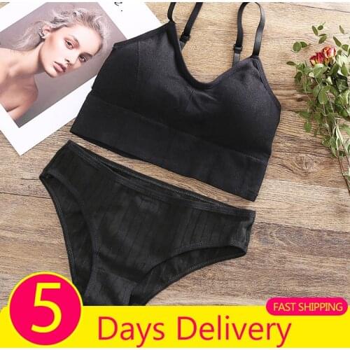 FINETOO Fast Shipping Cotton Bralette 3pcs Cotton Panties Women Sexy Bra Female Lingerie Bra Soft Tank Crop Tops M-XL Underpants