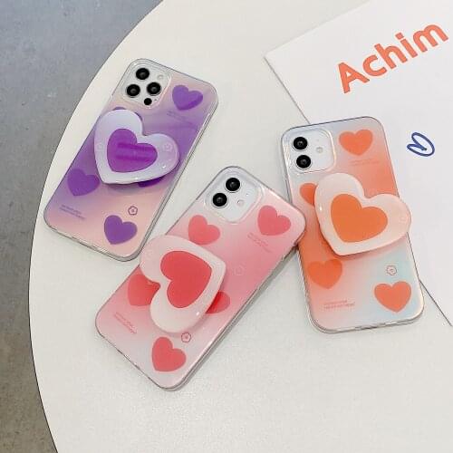3D Roating Love heart Holder Stand Phone Case for iPhone 11 Pro Max 12 Pro X XR XS 7 8 Plus Soft Edge Back Cover For Girl Fundas