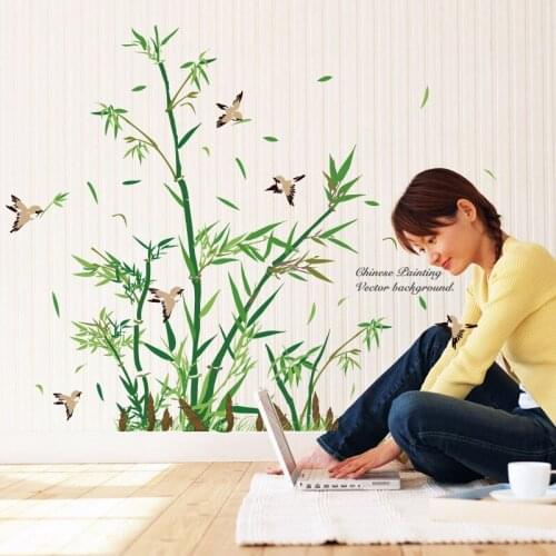 DIY Green Bamboo Wall Sticker For Livint Room Bedroom Home Decoration Removable Plane Mural Pastrol Window Posters Wallposters