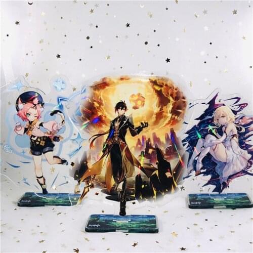 Genshin Impact Anime Figure Diluc Venti Klee Keqing Laser Acrylic Stand Model Plate Desk Decor Standing Sign Keychain Fans Gifts