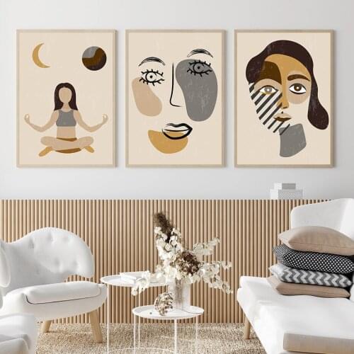 Womans Face Continuous Line Art Poster Trendy Style Geometric Shapes Wall Art Canvas Painting Modern Print Room Decoration