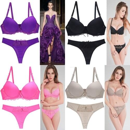 Underwear Women Set Adjusted Straps Bra for Female Push Up Lace Bra Set Sexy Thong Set 32 34 36 38 40 42 44 A B C D E Cup