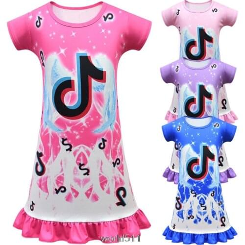 Tik Tok girls summer Bathrobe short sleeve Nightgown Pajamas kids lovely nightdress cute cartoon child baby sleeping dress
