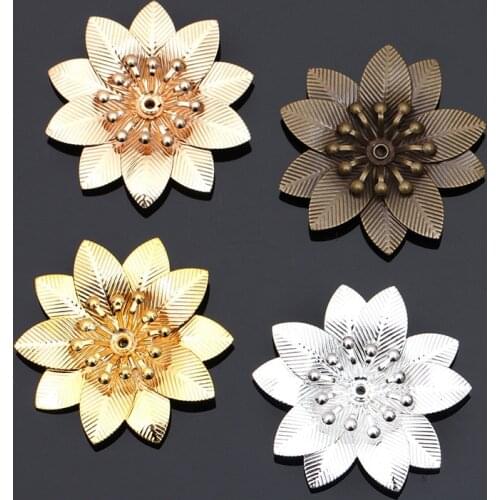 Mibrow 10pcs/Lot 4 Colors 29mm Copper 3 Layers Flower Bead Caps Flower Filigree Spacer Bead Caps For DIY Jewelry Making Findings