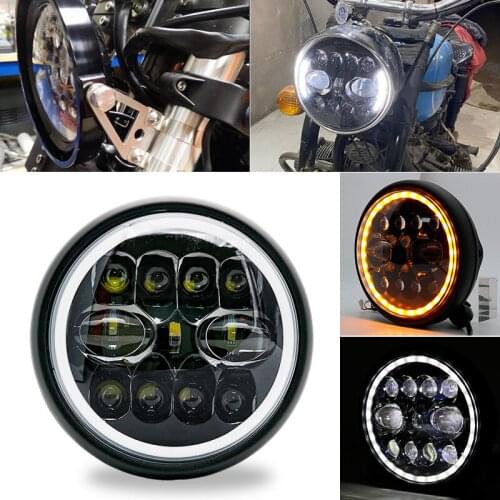 1set 7.5 Inch Motorcycle LED Headlight Universal Motor 7.5" Round Head Lamp Black Headlamp for Harley Cafe Racer Bobber Honda