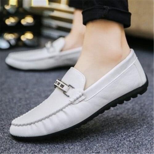 Topvivi Luxury man moccasin Shoe Leather 2021 New Men Casual Shoes brand trend Men Loafers Slip On Men Flats Driving Shoes white