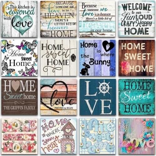 5D DIY Text Diamond Painting Kit Landscape Love Home Sweet Home Decor Full Square&round Diamond Embroidery Cross Stitch Mosaic