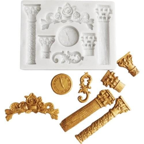 Wholesale 10 pcs Silicone Mold Roman Column Flower Clock Sugarcraft Cupcake Chocolate Baking Mold Fondant Cake Decorating Tools