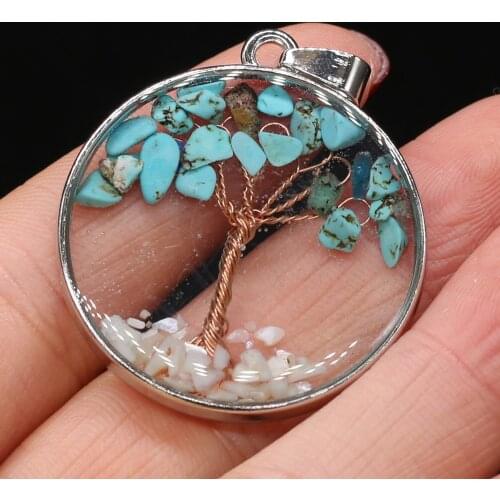Natural Stone Pendants Green Turquoises Tree of Life High Quality for Charms Jewelry Making DIY Necklace Earrings