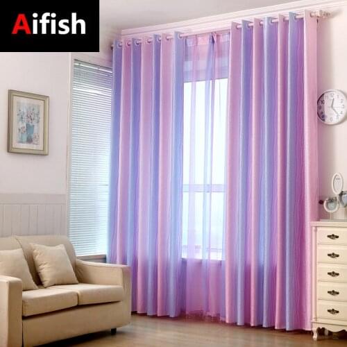 Colorful Stripes Semi Blackout Curtains Tulle Drapes Kids Room Window Treatment Curtains for Bedroom Living Room Cortina WP149-3