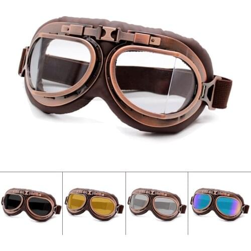 Retro Motorcycle Goggles Glasses Vintage Moto Classic Goggles for Harley Pilot Steampunk ATV Bike Copper Helmet