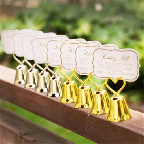 Silver Heart Bell Place Card Holder Wedding favors with matching card for table card holders 45pcs Free shipping